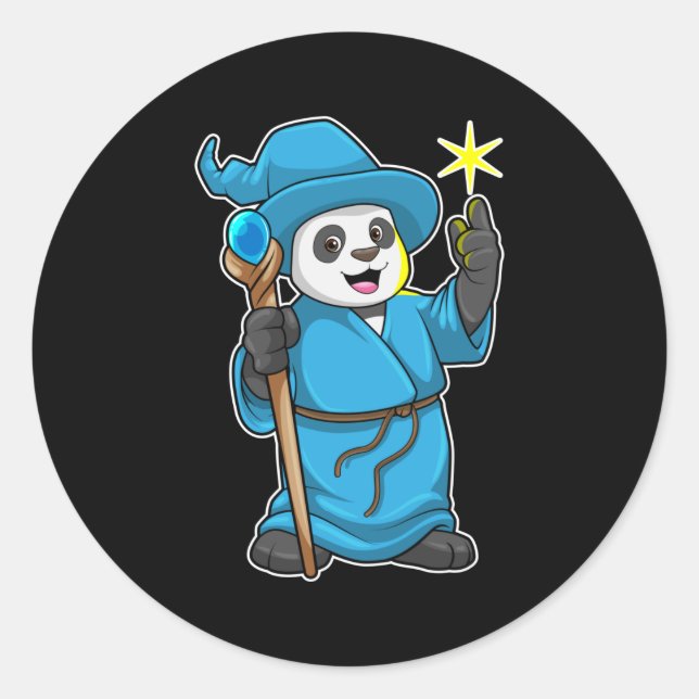 Panda as Wizard with Magic wand Classic Round Sticker (Front)