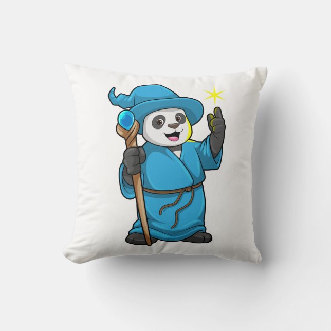Panda as Wizard with Magic wand Cushion (Front)