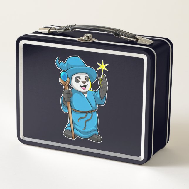 Panda as Wizard with Magic wand Metal Lunch Box (Front)