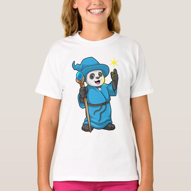 Panda as Wizard with Magic wand T-Shirt (Front)