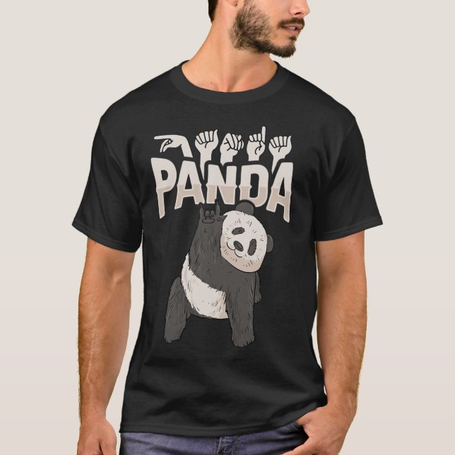 Panda Asl Hand Gesture Deaf Hearing Loss Awareness T-Shirt (Front)