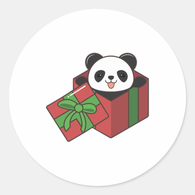 Panda at Birthday in Gift Classic Round Sticker (Front)