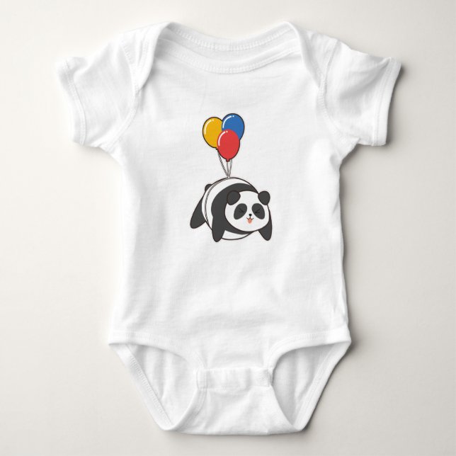 Panda at Birthday with Ballon Baby Bodysuit (Front)