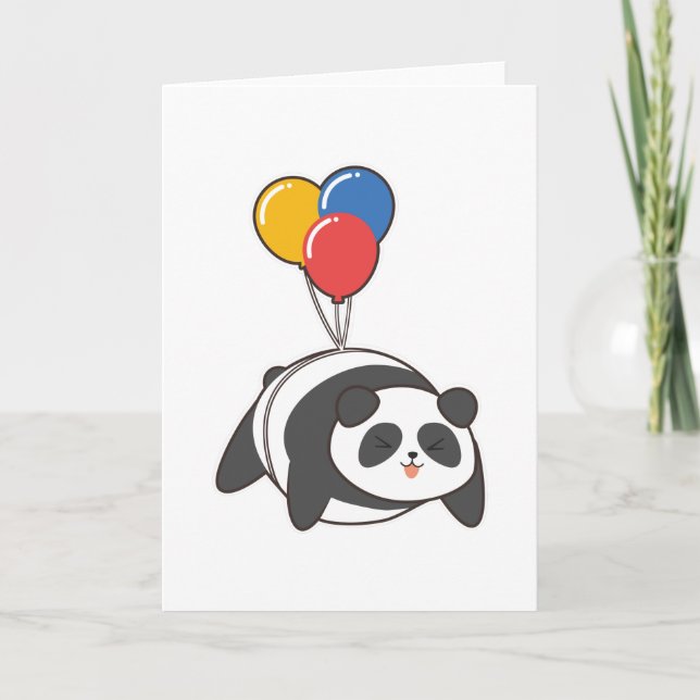 Panda at Birthday with Ballon Card (Front)