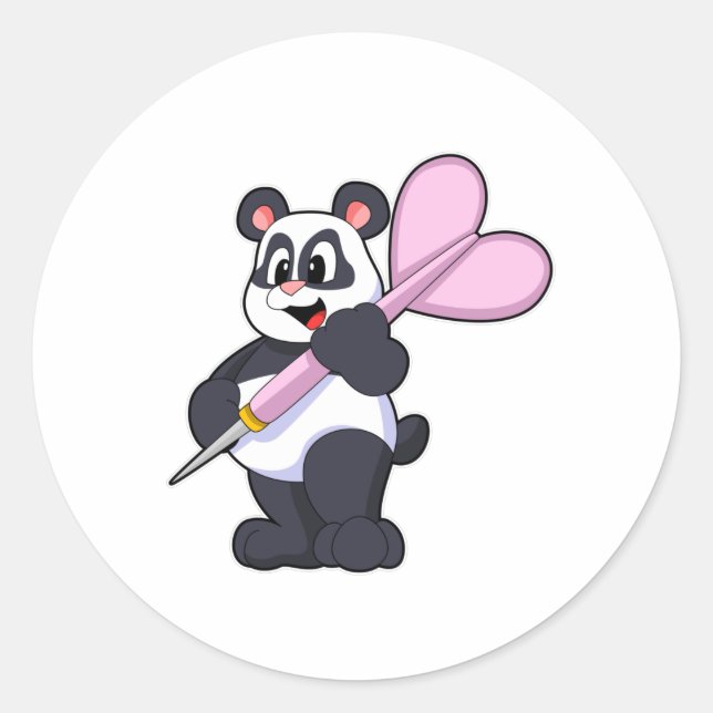 Panda at Darts with Dart Classic Round Sticker (Front)
