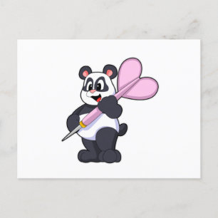 Panda at Darts with Dart Postcard