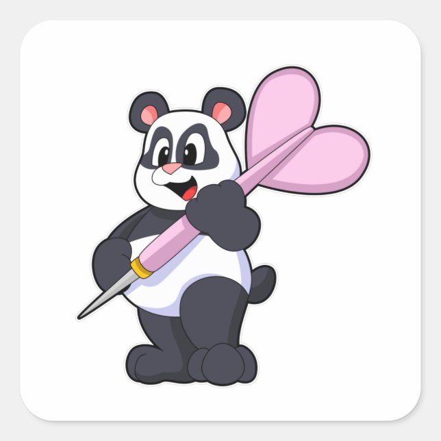 Panda at Darts with Dart Square Sticker (Front)