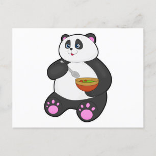 Panda at Eating with Spoon & Bowl Postcard
