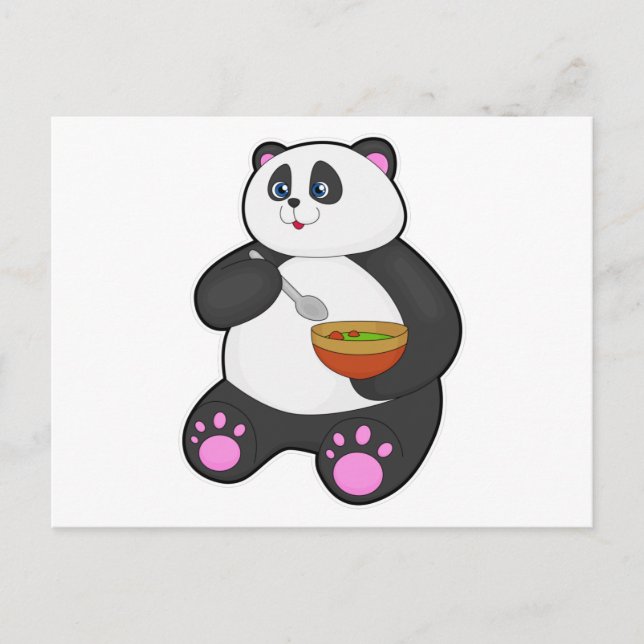 Panda at Eating with Spoon & Bowl Postcard (Front)