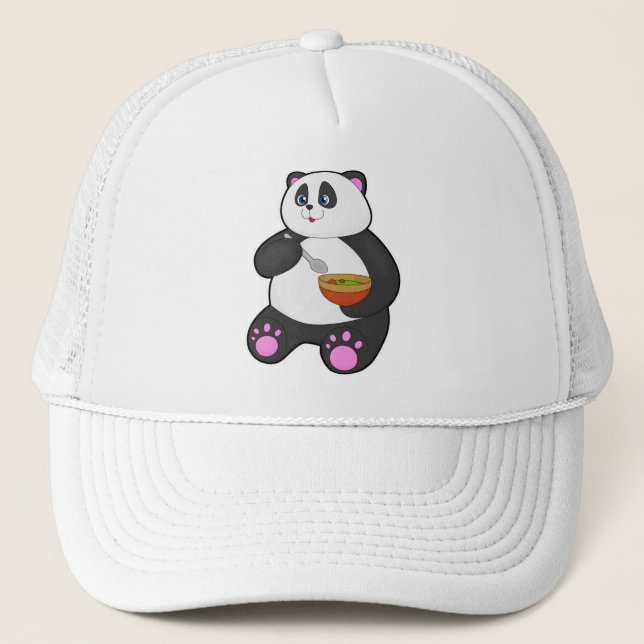 Panda at Eating with Spoon & Bowl Trucker Hat (Front)