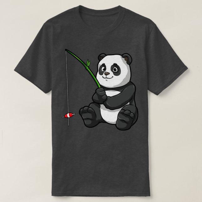 Panda at Fishing with Bamboo Fishing rod T-Shirt (Design Front)