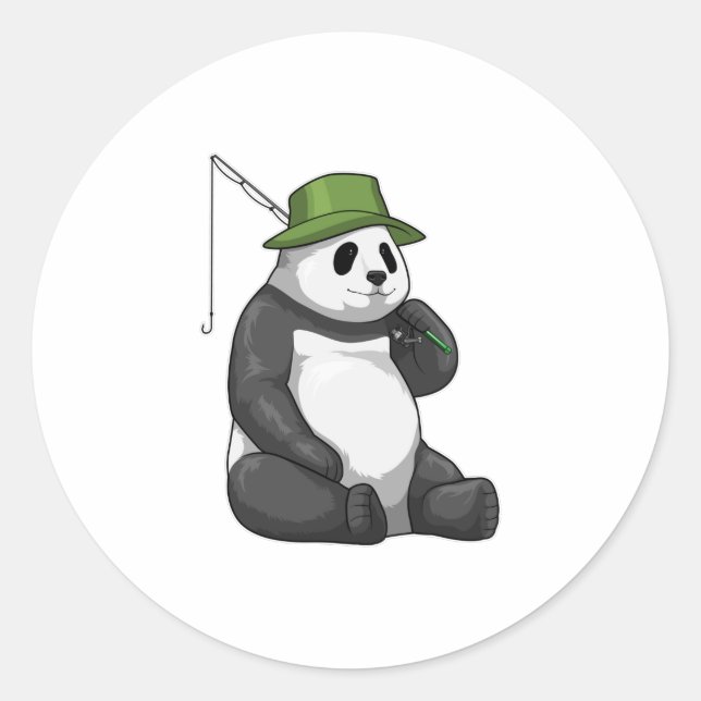 Panda at Fishing with Fishing rod Classic Round Sticker (Front)