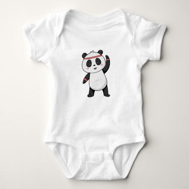 Panda at Fitness with Headband Baby Bodysuit (Front)