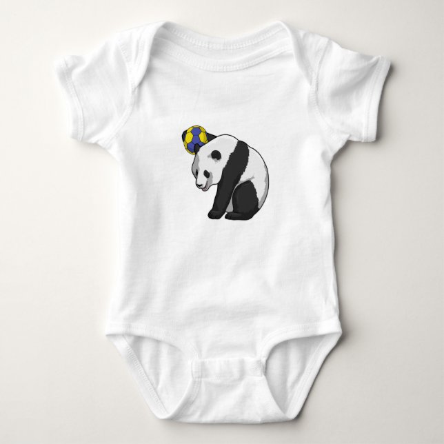 Panda at Handball Sports Baby Bodysuit (Front)
