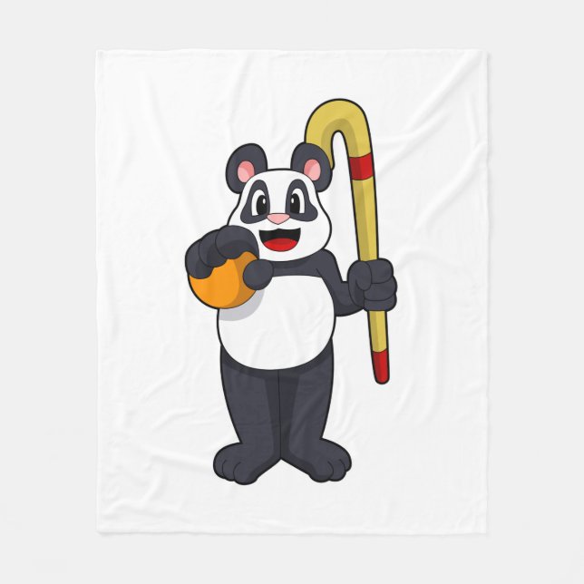Panda at Hockey with Hockey bat Fleece Blanket (Front)
