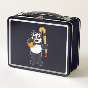 Panda at Hockey with Hockey bat Metal Lunch Box