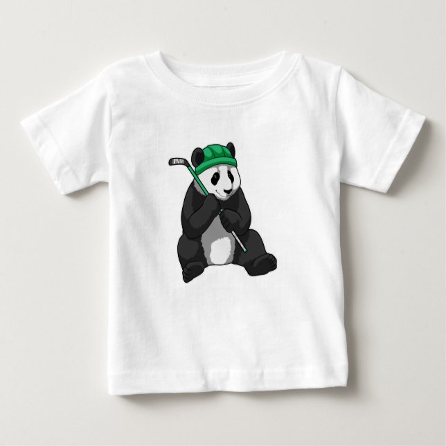 Panda at Ice hockey with Ice hockey stick Baby T-Shirt (Front)