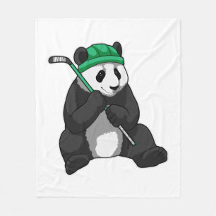 Panda at Ice hockey with Ice hockey stick Fleece Blanket