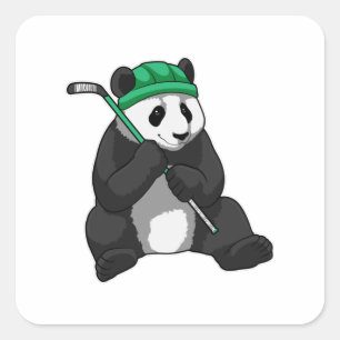 Panda at Ice hockey with Ice hockey stick Square Sticker