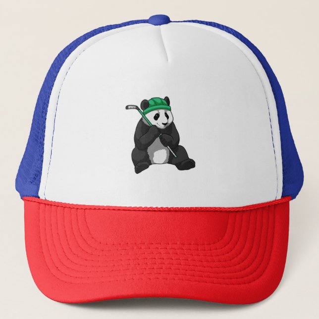 Panda at Ice hockey with Ice hockey stick Trucker Hat (Front)