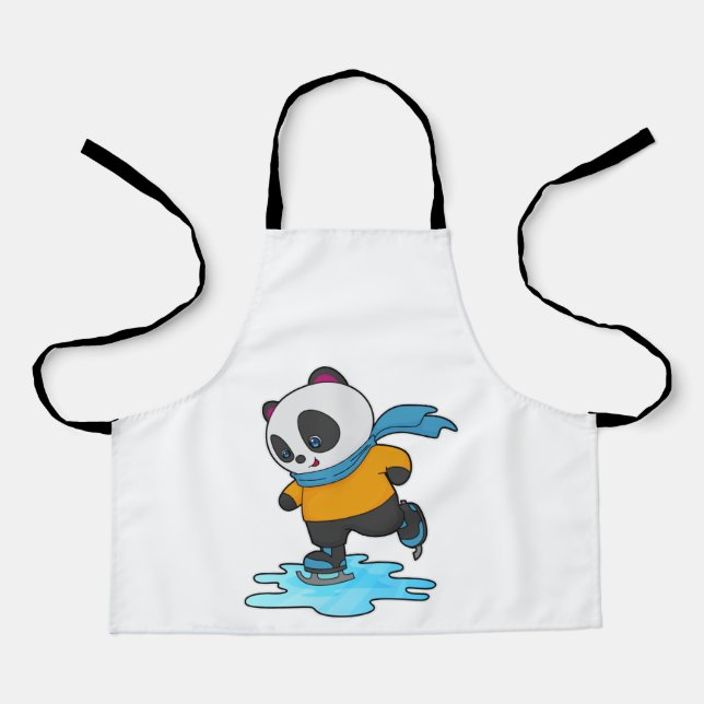 Panda at Ice skating with Ice skates & Scarf Apron (Front)