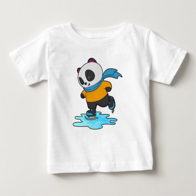 Panda at Ice skating with Ice skates & Scarf Baby T-Shirt (Front)