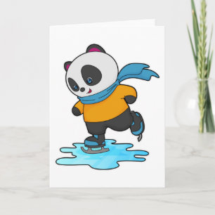 Panda at Ice skating with Ice skates & Scarf Card