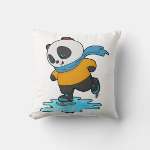 Panda at Ice skating with Ice skates & Scarf Cushion
