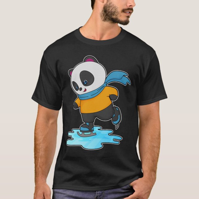 Panda at Ice skating with Ice skates & Scarf T-Shirt (Front)