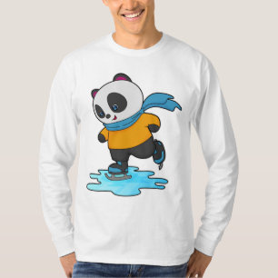 Panda at Ice skating with Ice skates & Scarf T-Shirt