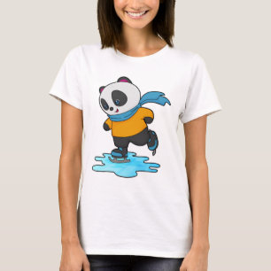 Panda at Ice skating with Ice skates & Scarf T-Shirt