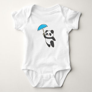Panda at Rain with Umbrella Baby Bodysuit
