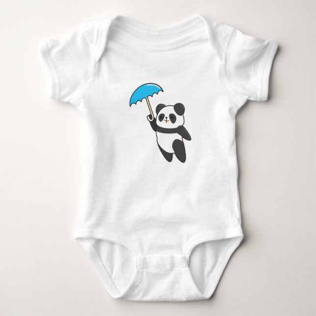 Panda at Rain with Umbrella Baby Bodysuit (Front)