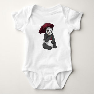 Panda at Rain with Umbrella Baby Bodysuit