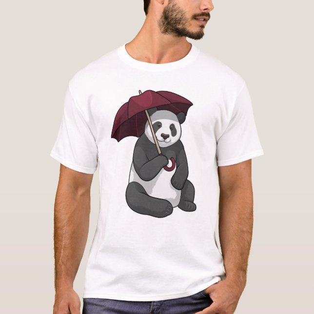 Panda at Rain with Umbrella T-Shirt (Front)
