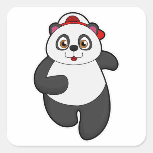 Panda at Running with Cap Square Sticker