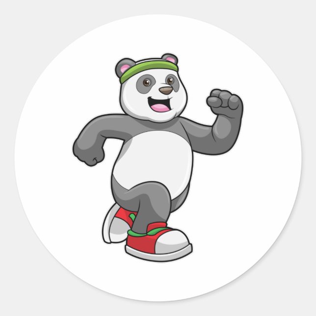 Panda at Running with Headband Classic Round Sticker (Front)