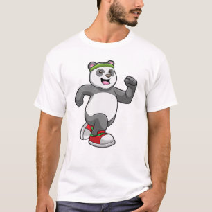 Panda at Running with Headband T-Shirt