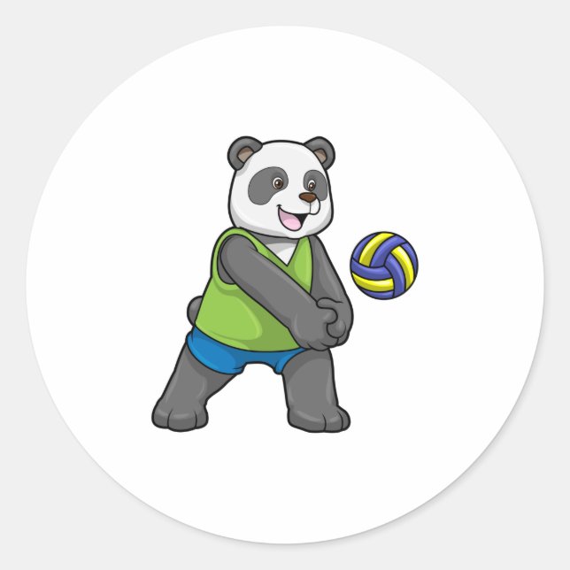 Panda at Sports with Volleyball Classic Round Sticker (Front)