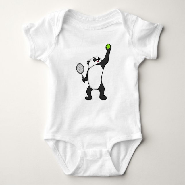 Panda at Tennis with Tennis racket Baby Bodysuit (Front)