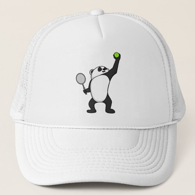 Panda at Tennis with Tennis racket Trucker Hat (Front)