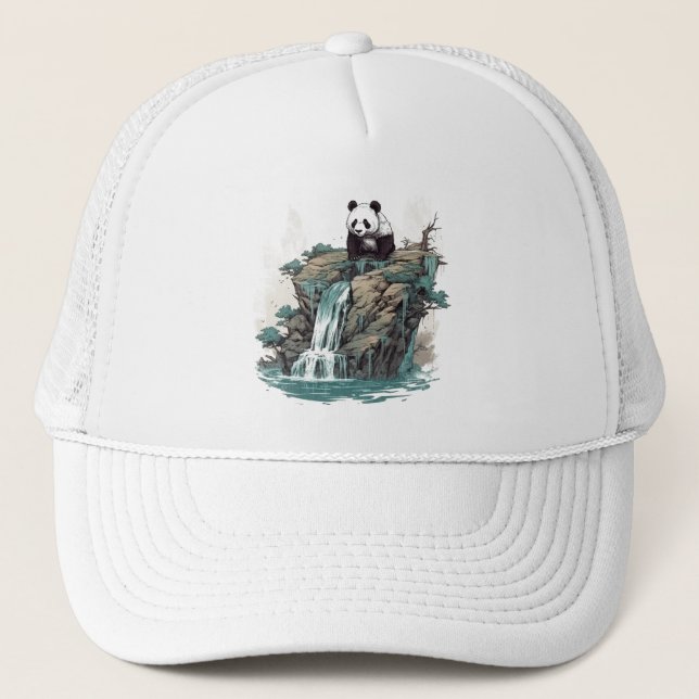Panda at the Waterfall Trucker Hat (Front)