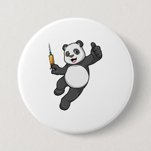 Panda at Vaccination with Syringe 7.5 Cm Round Badge