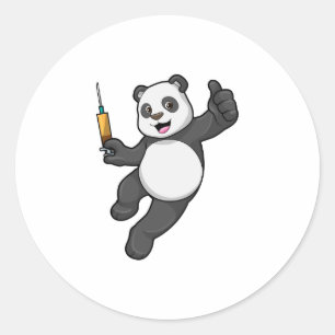 Panda at Vaccination with Syringe Classic Round Sticker
