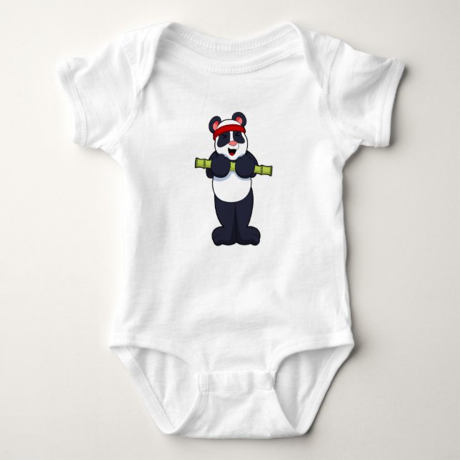 Panda at Work out with Bamboo Weight Baby Bodysuit (Front)