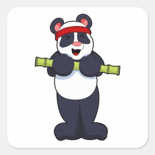 Panda at Work out with Bamboo Weight Square Sticker (Front)