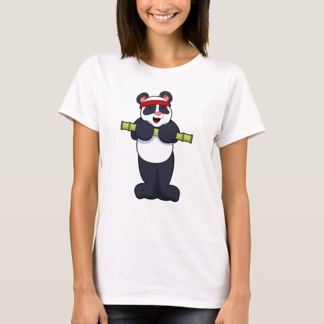 Panda at Work out with Bamboo Weight T-Shirt (Front)