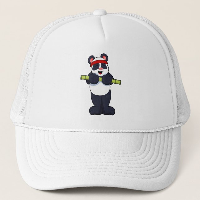 Panda at Work out with Bamboo Weight Trucker Hat (Front)