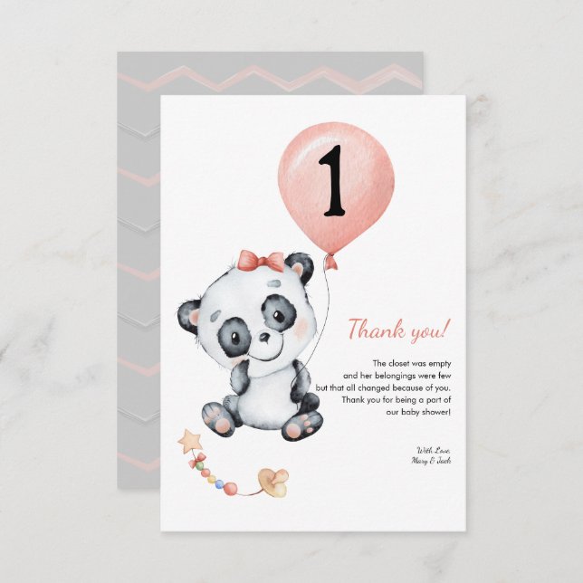 Panda baby Girl 1st Birthday Party Thank You (Front/Back)