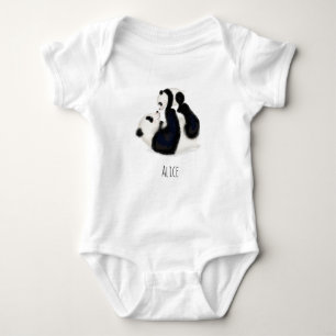 Panda baby one-piece bodysuit with baby's name
